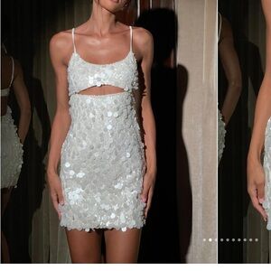 Meshki Xanthe sequin cut out mini dress white